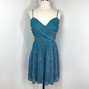 City Studio Fit + Flare Blue Iridescent Metallic Party Dress 13 Dance Formal